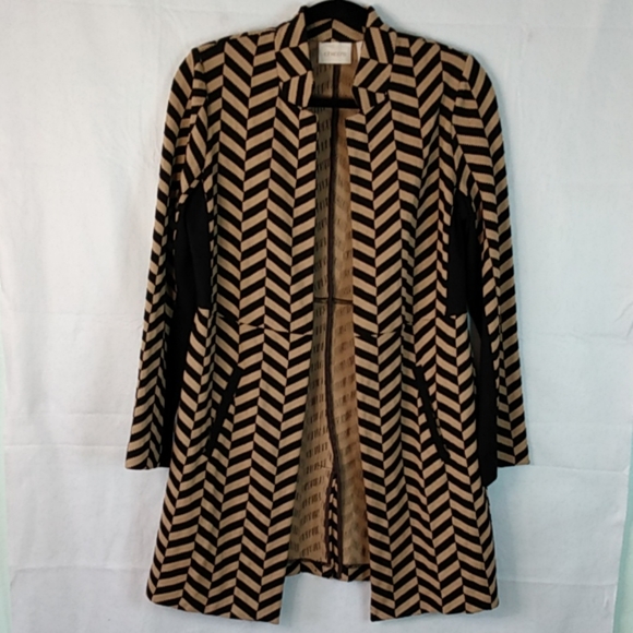 Chico's Black & Tan Herringbone Pattern Open Cardi - Picture 2 of 8